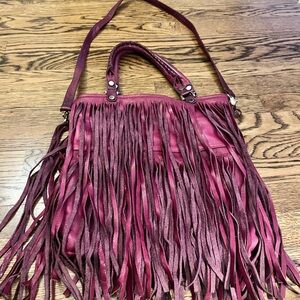 B-Low the Belt Twiggy Purple Oxblood Leather Fringe Shoulder/Crossbody